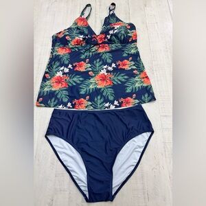 Plus Size Sexy Two Piece Tankini Tummy Control Knot Swimwear